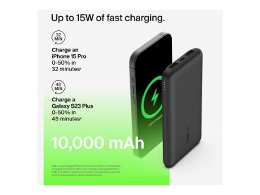 Belkin BoostCharge - Powerbank - 10000 mAh - 15 Watt - 3 Ausgabeanschlussstellen (24 pin USB-C, 2 x USB)