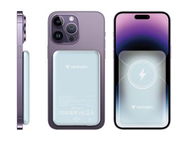 Verbatim Charge 'n' Go - Induktive Power Bank - Magnethalterung - Li-Pol - 5000 mAh - 20 Watt - 2.4 A - Apple 