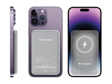 Verbatim Charge 'n' Go - Induktive Power Bank - Magnethalterung - Li-Pol - 5000 mAh - 20 Watt - 2.4 A - Apple 