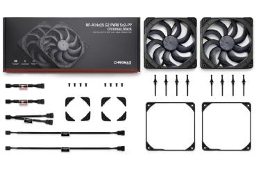 Noctua NF-A14x25 G2 PWM Sx2-PP chromax.black Gehäuseluefter 140 mm 2 Stueck - Gehäuse-Lüfter - 1.500 rpm