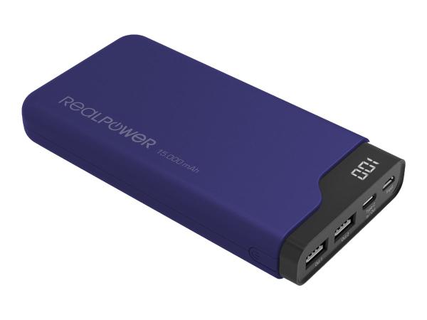 RealPower PB-15000C - Powerbank - 15000 mAh - 54 Wh - 3.1 A - 3 Ausgabeanschlussstellen (USB, 24 pin USB-C)