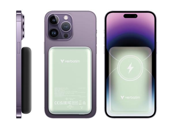 Verbatim Charge 'n' Go - Induktive Power Bank - Magnethalterung - Li-Pol - 10000 mAh - 20 Watt - 2.4 A - Apple