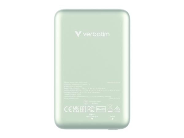 Verbatim Charge 'n' Go - Induktive Power Bank - Magnethalterung - Li-Pol - 10000 mAh - 20 Watt - 2.4 A - Apple