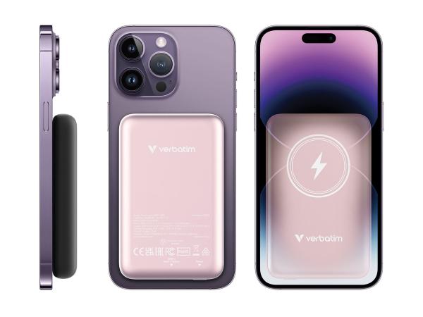 Verbatim Charge 'n' Go - Induktive Power Bank - Magnethalterung - Li-Pol - 10000 mAh - 20 Watt - 2.4 A - Apple