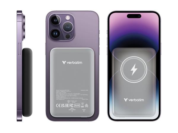 Verbatim Charge 'n' Go - Induktive Power Bank - Magnethalterung - Li-Pol - 10000 mAh - 20 Watt - 2.4 A - Apple