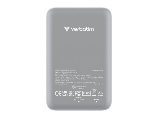 Verbatim Charge 'n' Go - Induktive Power Bank - Magnethalterung - Li-Pol - 10000 mAh - 20 Watt - 2.4 A - Apple