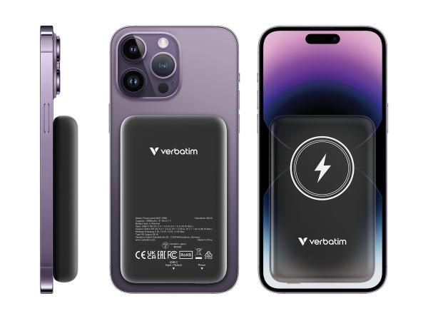 Verbatim Charge 'n' Go - Induktive Power Bank - Magnethalterung - Li-Pol - 10000 mAh - 20 Watt - 2.4 A - Apple