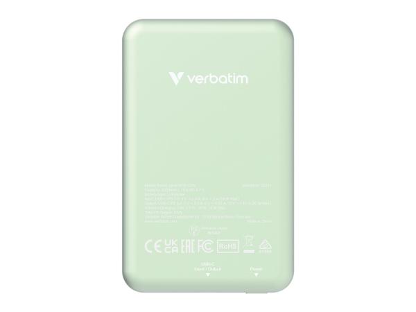 Verbatim Charge 'n' Go - Induktive Power Bank - Magnethalterung - Li-Pol - 5000 mAh - 20 Watt - 2.4 A - Apple 