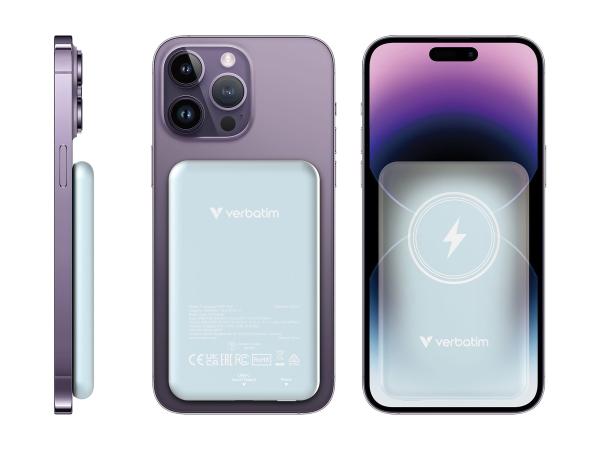 Verbatim Charge 'n' Go - Induktive Power Bank - Magnethalterung - Li-Pol - 5000 mAh - 20 Watt - 2.4 A - Apple 