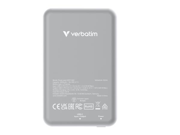 Verbatim Charge 'n' Go - Induktive Power Bank - Magnethalterung - Li-Pol - 5000 mAh - 20 Watt - 2.4 A - Apple 