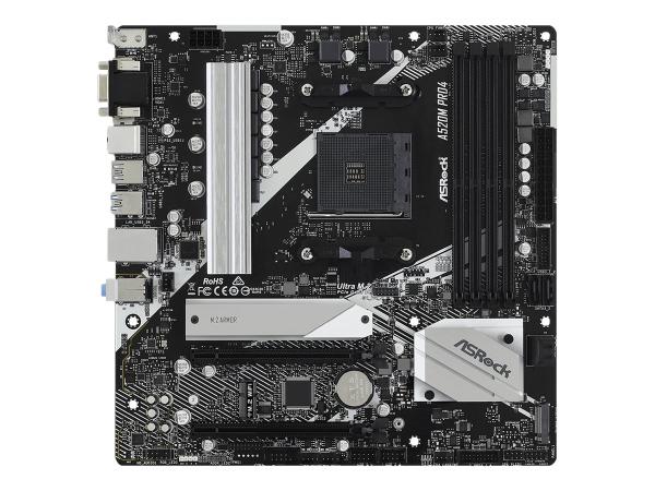 ASRock A520M Pro4 - Motherboard - micro ATX - Socket AM4 - AMD A520 Chipsatz - USB-C Gen1, USB 3.2 Gen 1 - Gig