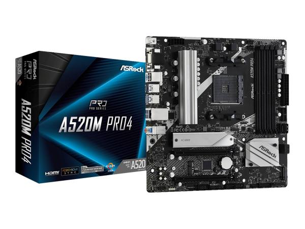 ASRock A520M Pro4 - Motherboard - micro ATX - Socket AM4 - AMD A520 Chipsatz - USB-C Gen1, USB 3.2 Gen 1 - Gig