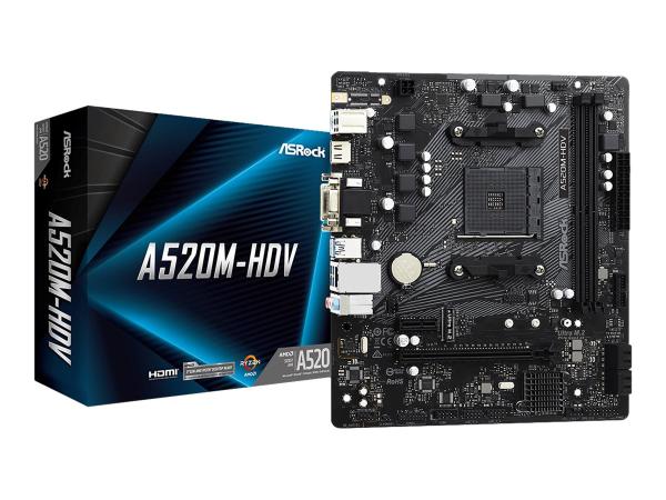 ASRock A520M-HDV - Motherboard - micro ATX - Socket AM4 - AMD A520 Chipsatz - USB 3.2 Gen 1 - Gigabit LAN - On