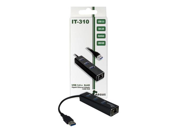 Argus IT-310 - Hub - 3 x SuperSpeed USB 3.0 + 1 x 10/100/1000