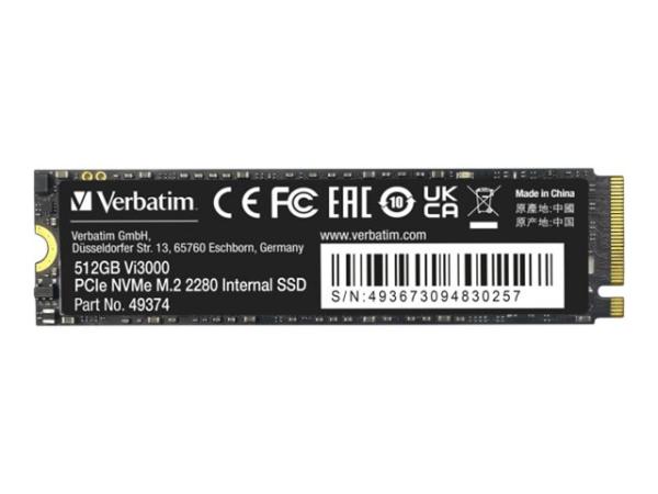 Verbatim Vi3000 - SSD - High Endurance - 512 GB - intern - M.2 2280 - PCIe 3.0 x4 (NVMe)