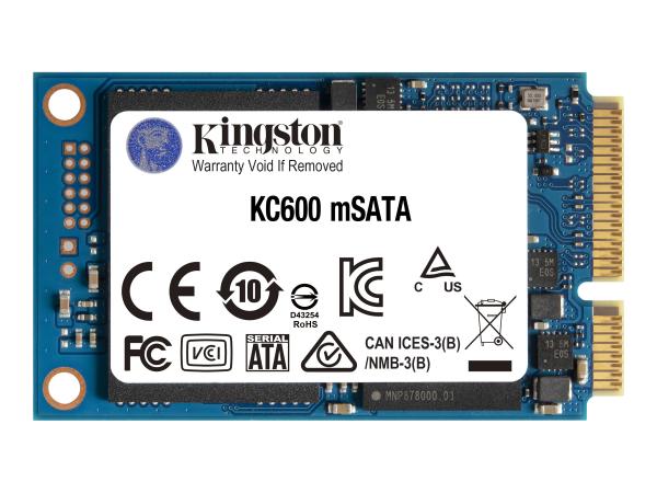 Kingston KC600 - SSD - verschlüsselt - 256 GB - intern - mSATA - SATA 6Gb/s - 256-Bit-AES - TCG Opal Encrypti