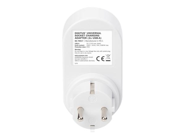 DIGITUS Universal Steckdosenadapter mit 2 x USB-A