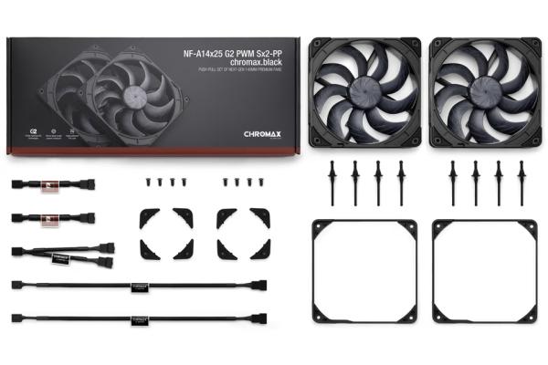 Noctua NF-A14x25 G2 PWM Sx2-PP chromax.black Gehäuseluefter 140 mm 2 Stueck - Gehäuse-Lüfter - 1.500 rpm