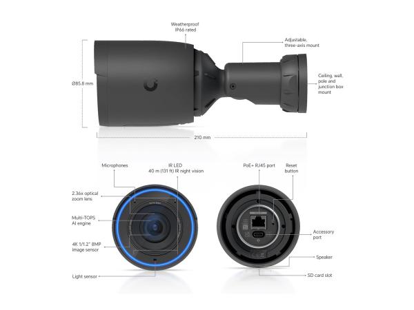 Ubiquiti UniFi Protect G6 Pro - Netzwerk-Überwachungskamera - Kugel - Außenbereich - manipulationssicher/wet